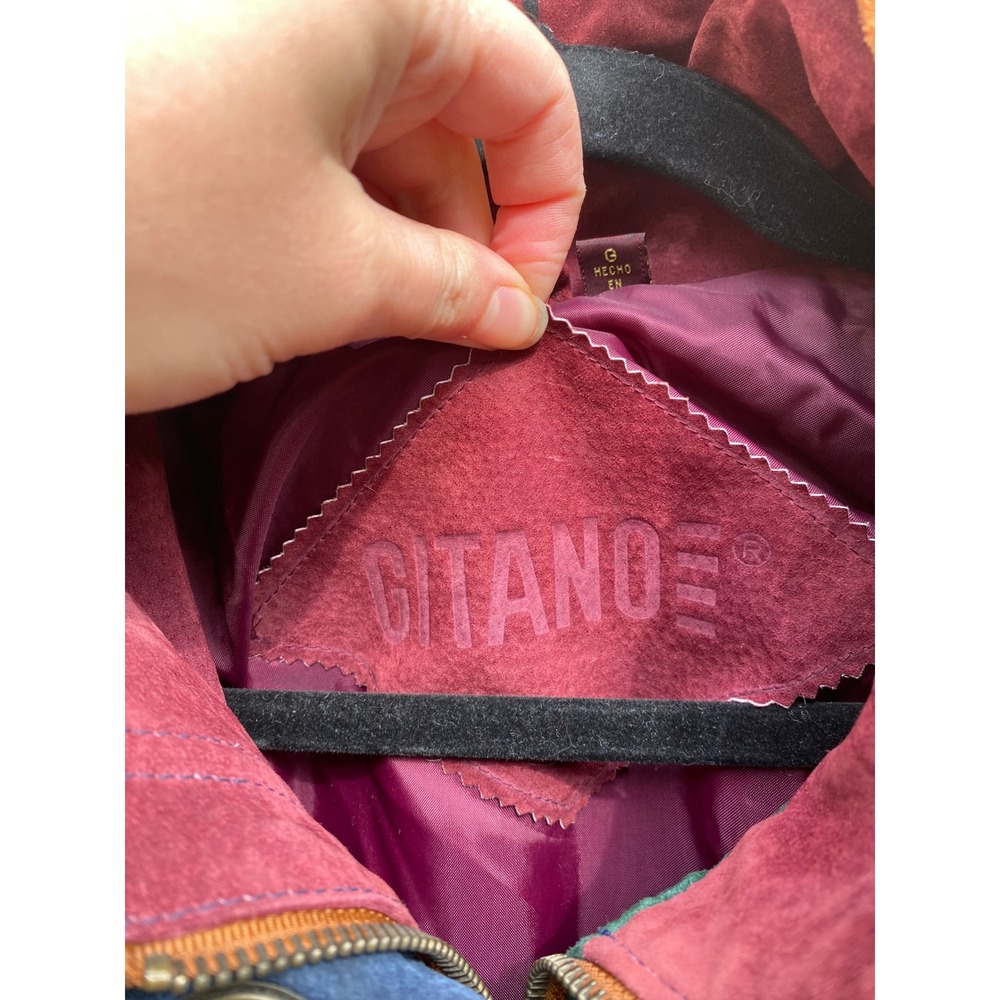 Vintage 1990s Suede Leather Colorblock Jacket Large Retro Parka Coat Granola 90s - Picture 5 of 6